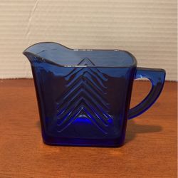 Vintage Hazel Atlas Cobalt Blue Chevron Pattern Creamer Depression Glass 3 1/2” X 5”  L20