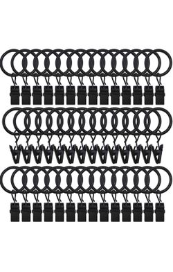 42 Black Curtain Rings With Clips ~ New