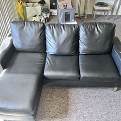Black Faux Leather Petite Couch