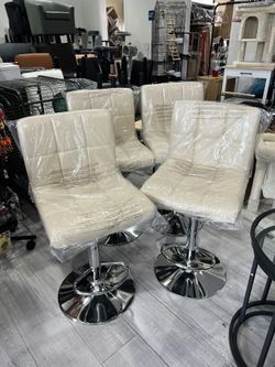 Bar Stools 4pcs Modern Adjustable Kitchen Island Chairs Counter Height Barstools Swivel PU Leather Chair Black 30 inches, X-Large Base and Seat, Beige