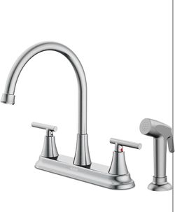 2-Handle Kitchen Faucet With Pull-Out Sprayer, 8" High Arc, Nickel