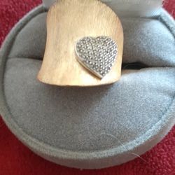 Cigar Band Style Ring With Diamond Heart