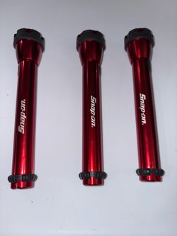 Snap-On 7-1/4" Long Red Anodized Aluminum 2AA Flashlight - Works Geat!