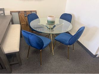 Blue dining table with 4 chairs