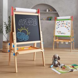 Adjustable Kids Easel Board with Chalkboard & Whiteboard