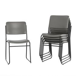 Hercules Gray Vinyl/Black Frame Stack Chair Set of 5 with Sled Base 500 lb. Capacity High Density