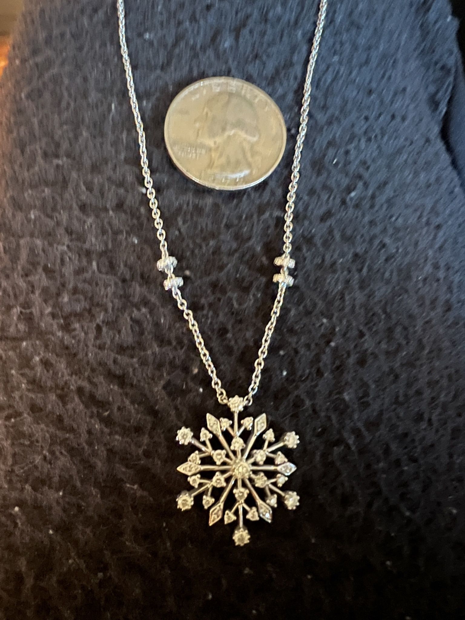 18 Karat Gold And Diamond, Snowflake Pendant, And Chain
