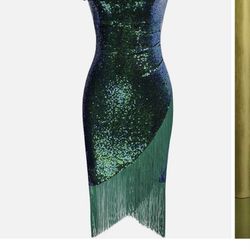 Green Sequin Dress Small,  Flapper 