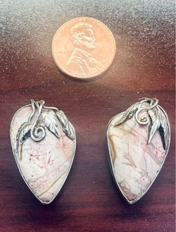 Vintage Pink Agate Sterling Clip On Earrings