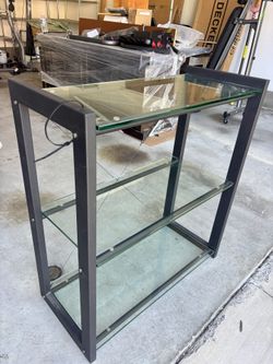 Modern Glass Console Table / TV Stand (Black Metal Frame)