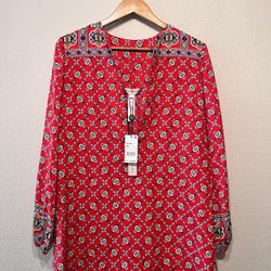 NWT Nanette Lepore Swim Cover-Up Red Patterned Tunic Size Small