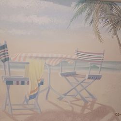 VINTAGE BEACH CHAIRS AND TABLE ART BY Artist DAVID G
