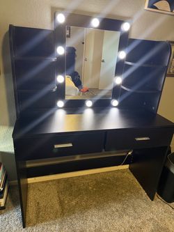 Black Vanity Desk with  color changing Lights Mirror