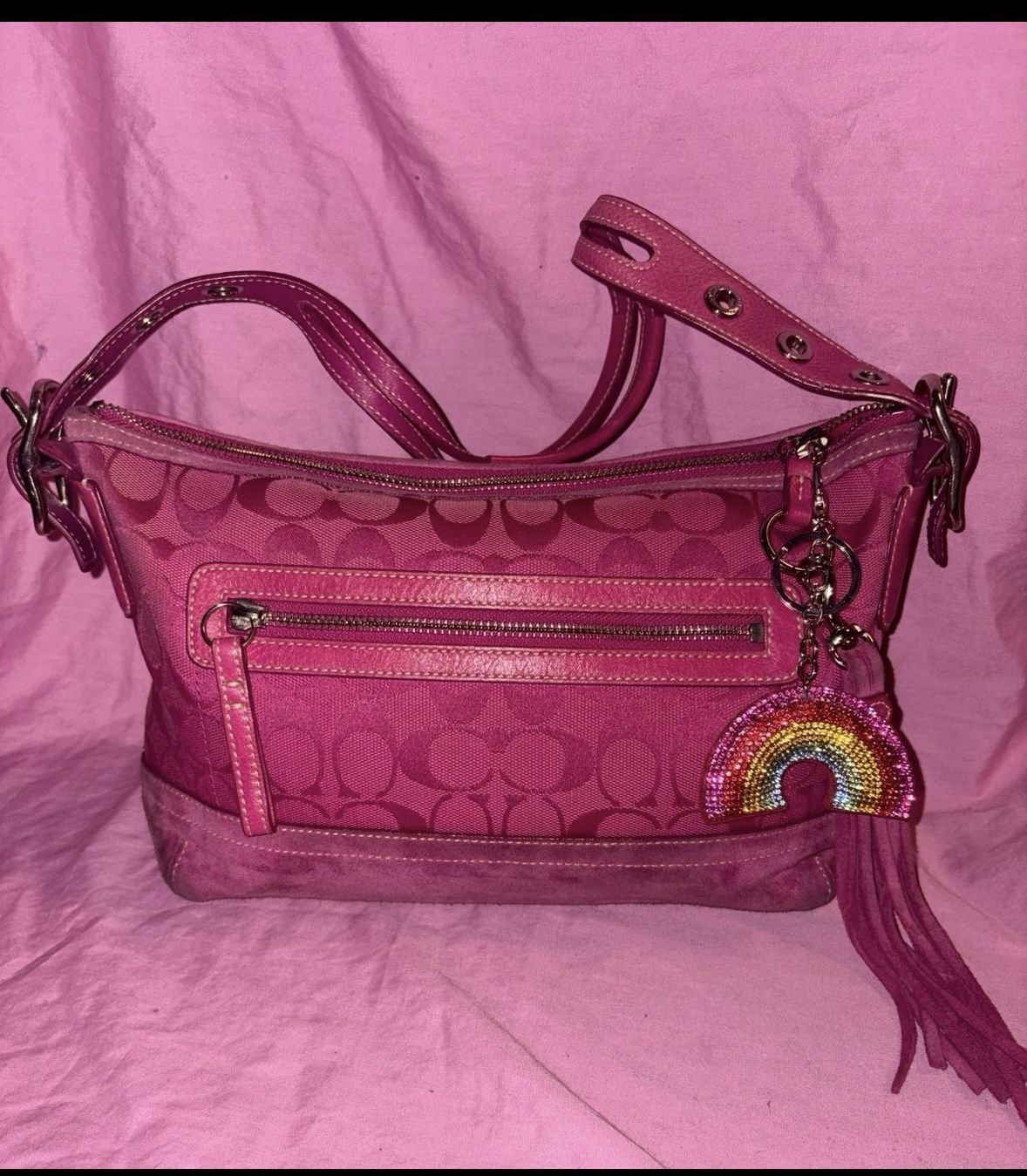 Coach east west hot pink leather suede bag L045–9363