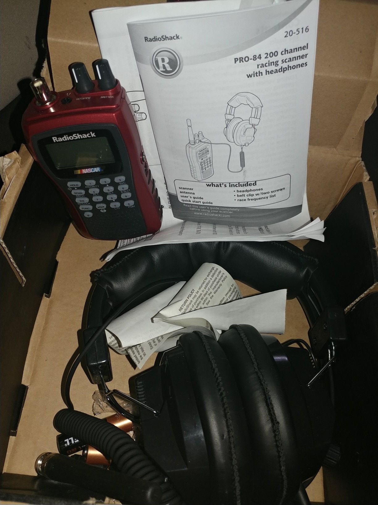 Radio Shack Pro 84 200 channel racing scanner and headphones new in box