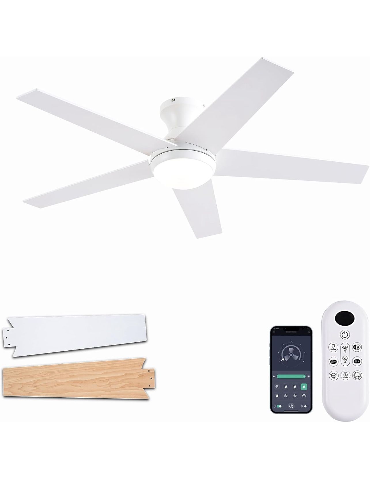 Brandnew Ceiling Fans with Lights, 48 inch Low Profile Ceiling Fan with Light and Remote Control, Flush Mount, Reversible Motor, Dimmable, Noiseless,