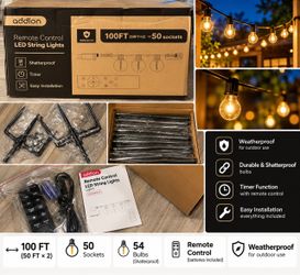 Brand New Outdoor LED String Lights with 4 Ground Stands – Complete Set