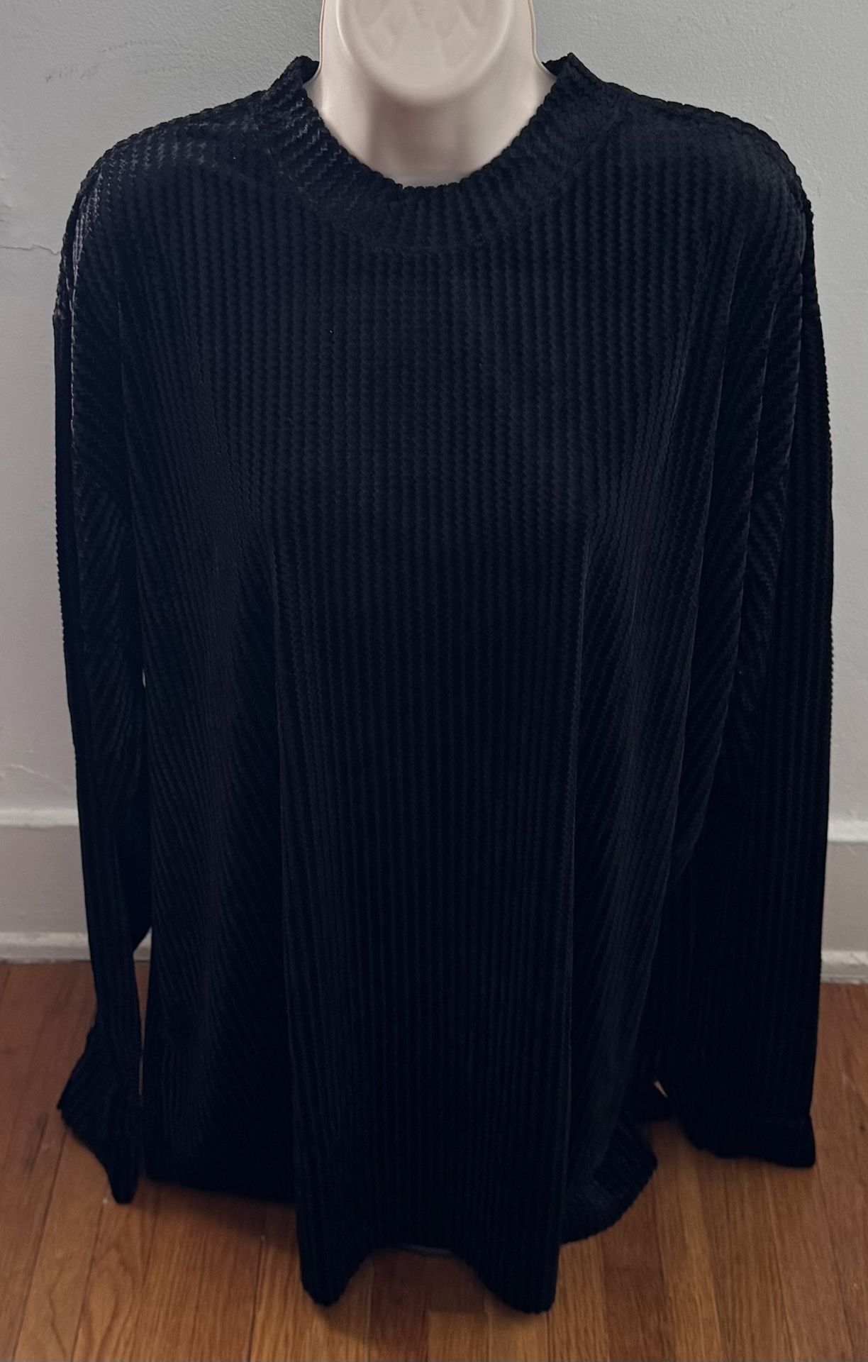 NWT Il Canto Women’s Black Velvet High Neck Long Sleeve Ribbed Blouse, size 2XL