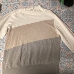 Womens White Grey And Beige Striped Sweater 