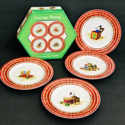 NEW Sakura Christmas Morning Set of Four 8 3/8” Stoneware Salad / Dessert Plates