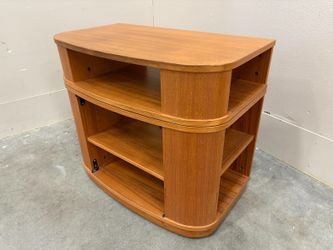PBJ MOBLER Danish Teak Rolling Media Stand with Rotating Top