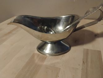 Vintage Stainless Steel Gravy Boat with Matching Ladle