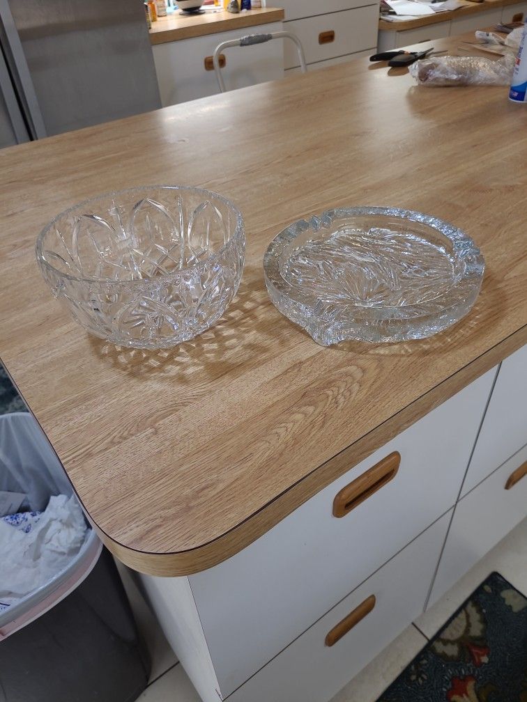Hand Made Glass Ashtray And Cut Glass Bowl