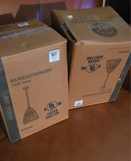 Two New ,Natural Woven Rattan
and Black Metal
Organic Pendant Lamp