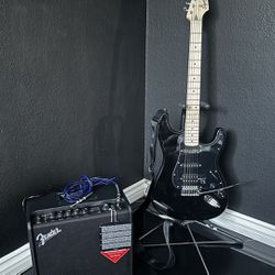 Squier by Fender Stratocaster (Electric Guitar) Full Guitar Setup With AMP and other Accessories 