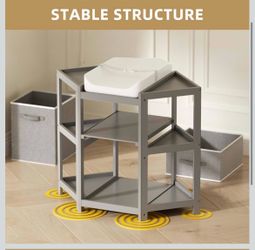 Gray Baby Changing Table with Storage Shelves