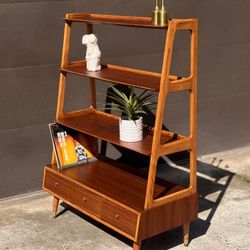 Mid Century Modern MCM Sculpted Bookcase A-Frame Wall Unit Book Shelf 