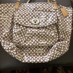 Large coach bag / brown and creamier 