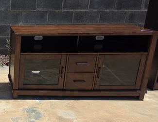 Wood TV Stand with Glass Door Cabinets