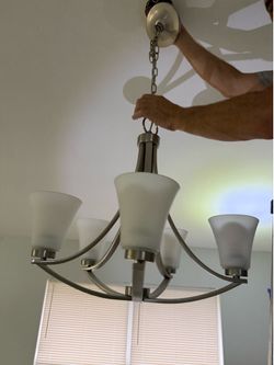 5-Light Modern Chandelier with Frosted Glass Shades, Brushed Nickel Finish,
