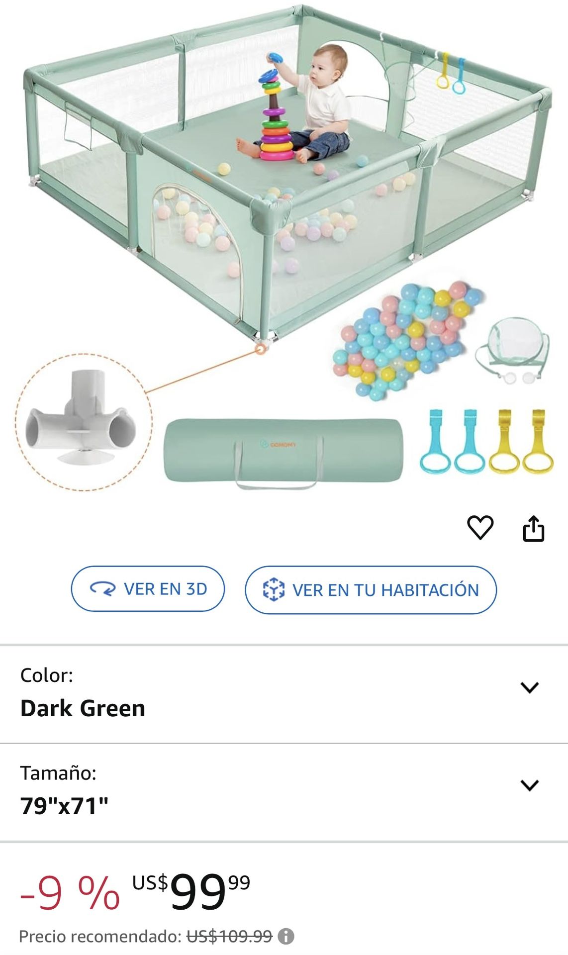 COMOMY Corrales de juegos para bebés y niños pequeños, 79 x 71 pulgadas, extra grande, valla segura y antideslizante, diseño de malla completa, centro