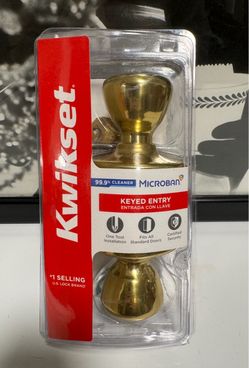 Kwikset Keyed Entry Door Knob Polished Brass w/ Microban – New