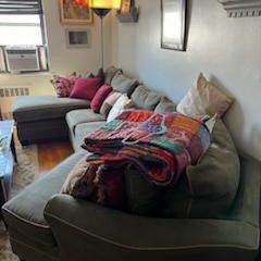 Large Olive Green 3-Piece Sectional Couch – Chaise + Curved End – $700 OBO

