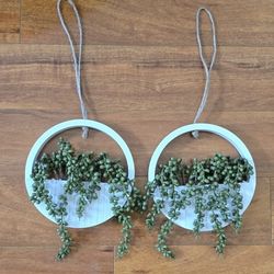 2 Pcs Artificial Succulents Hanging Plants Fake String of Pearls in Pot
