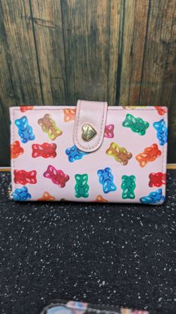 Betsey Johnson Folding Wallet with Keychain Gray Heart ID Holder Gold Hardware