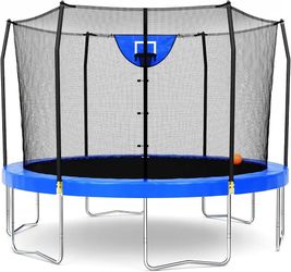 New trampoline with basketball hoop