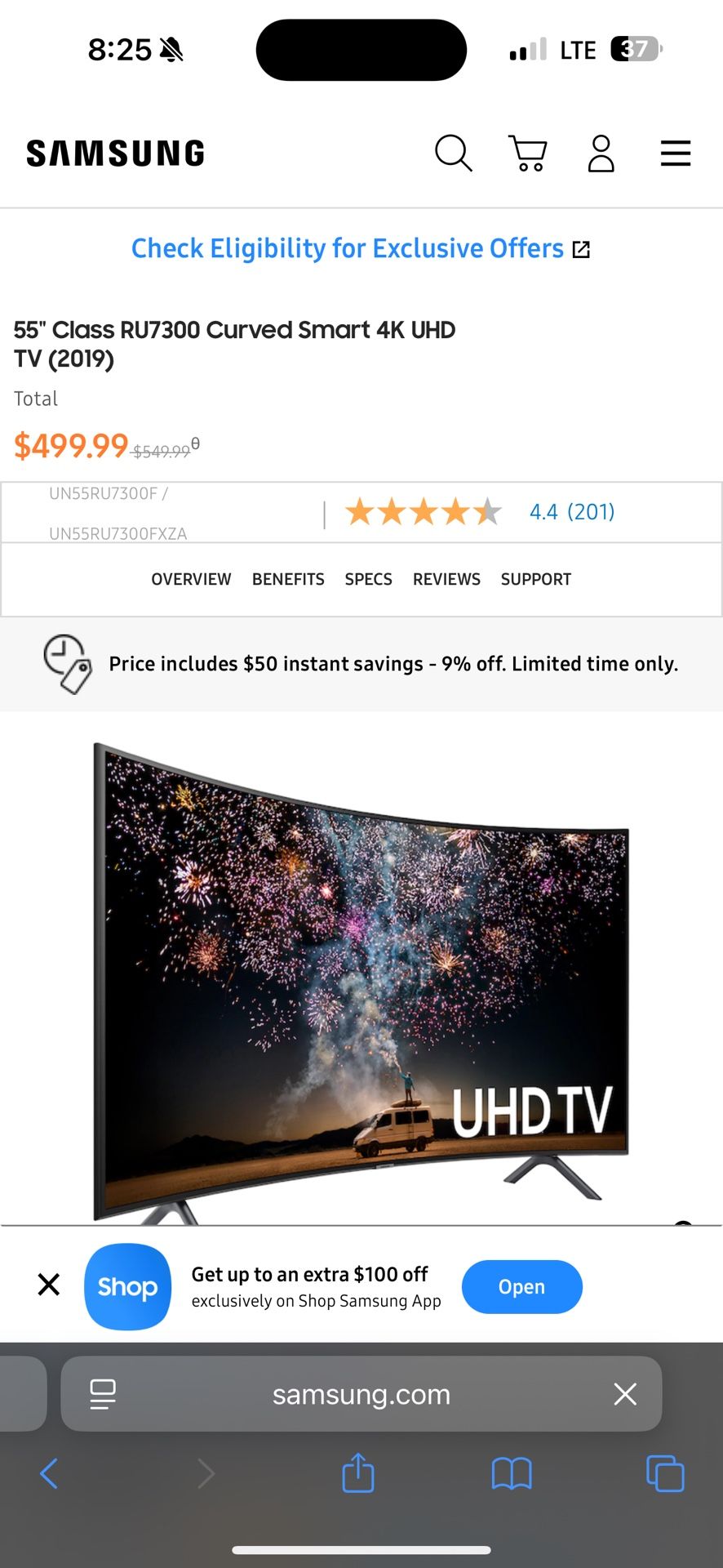 Samsung curved 55” 4KUHD Smart TV