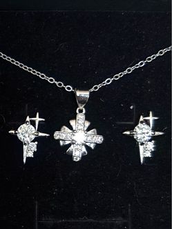 Silver Cross Pendant with Moissanite Necklace With Bracelet Set