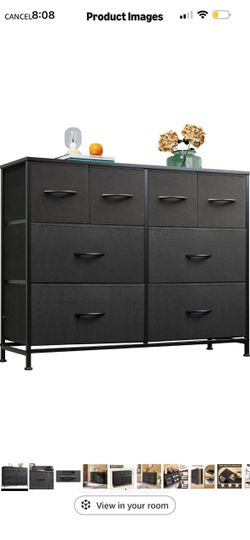 Black Fabric 8-Drawer Dresser with Metal Frame