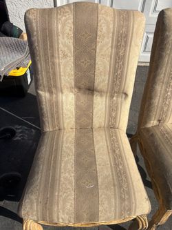 ornately carved, gilt-finish French Provincial/Louis XV-style vintage chairs