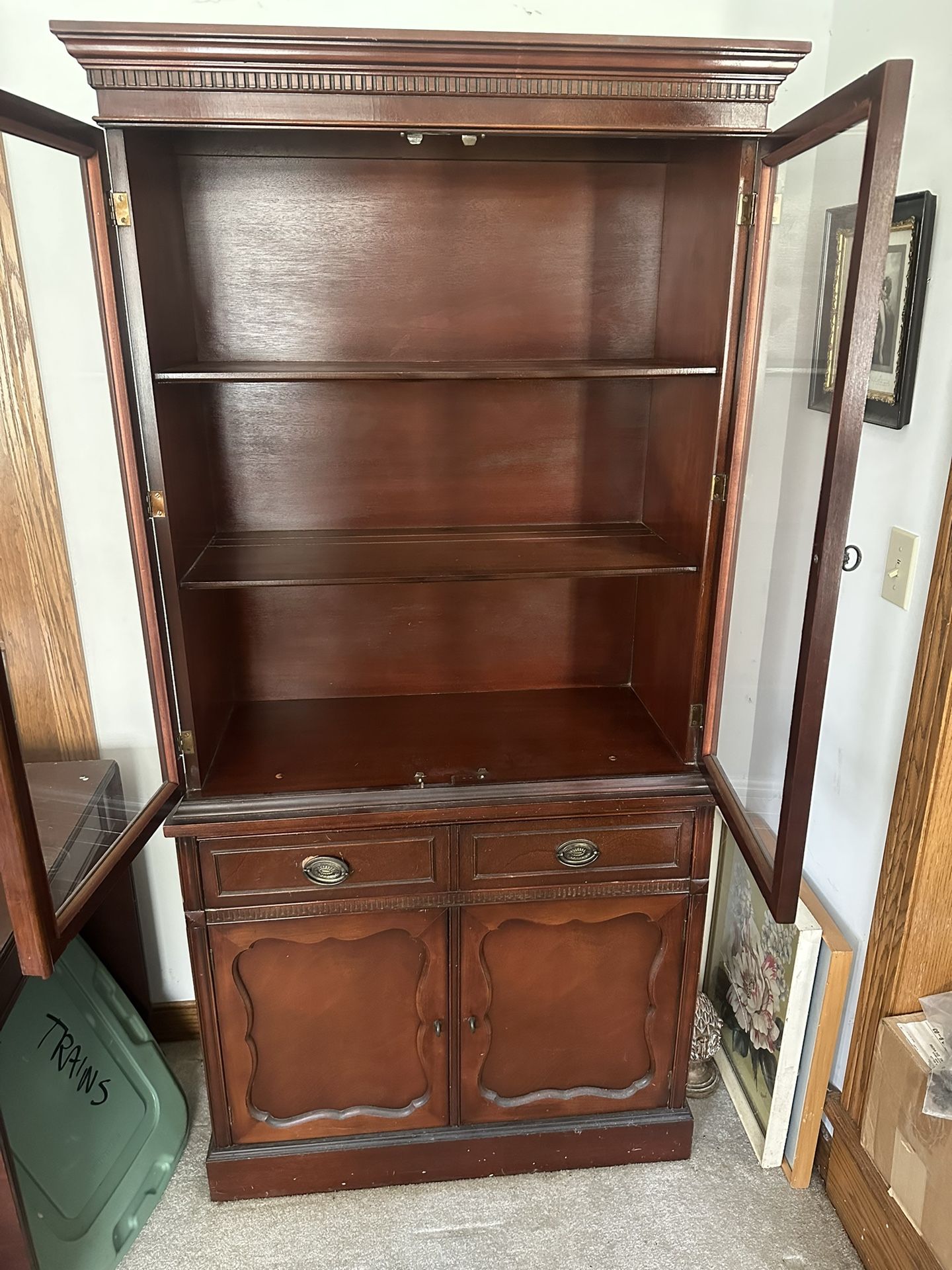 Antique China Cabinet And Table With Extendable Leaves 