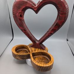 Handcrafted Wooden Heart Sculpture w/ Double Heart Tray – Unique Home Decor