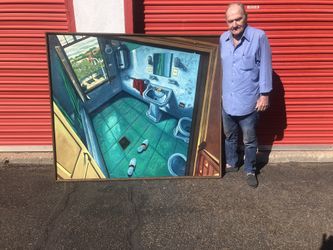 “El Bano” oil on Canvas 5’.10” x 4’.10” by Agusto Jara