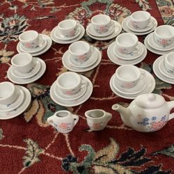 Vintage Ceramic Miniature Tea Set 40+ Pieces Pink Purple Blue Floral Dollhouse