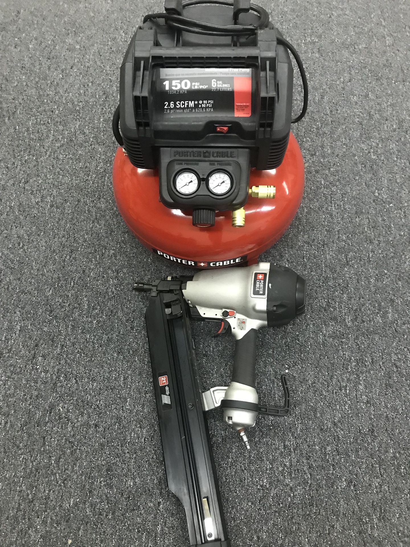 Porter Cable air compressor and framing nailer