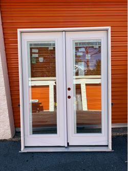 Legacy 60 in. x 80 in. Primed RH Inswing Fiberglass Full Clear Tempered Glass Prehung Double Patio Door with Blinds